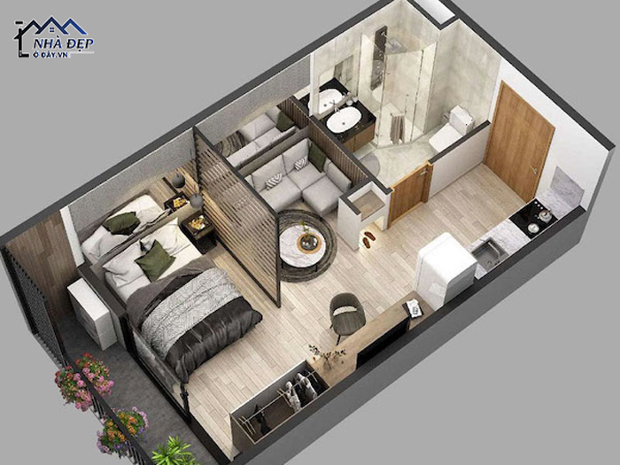 Mẫu Thiết kế nội thất chung cư mini với 1 phòng ngủ – 30m2