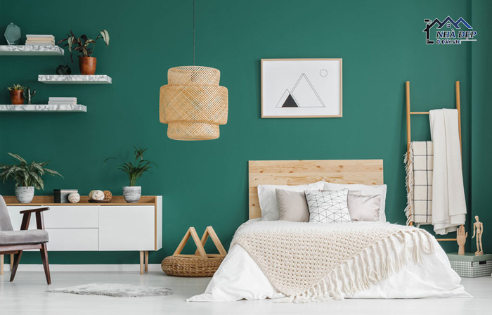 Sử dụng màu xanh ngọc trong thiết kế nội thất chung cư 2 phòng ngủ 
