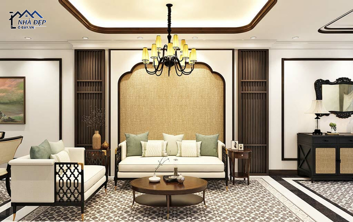Mẫu nội thất phòng khách chung cư phong cách Indochine