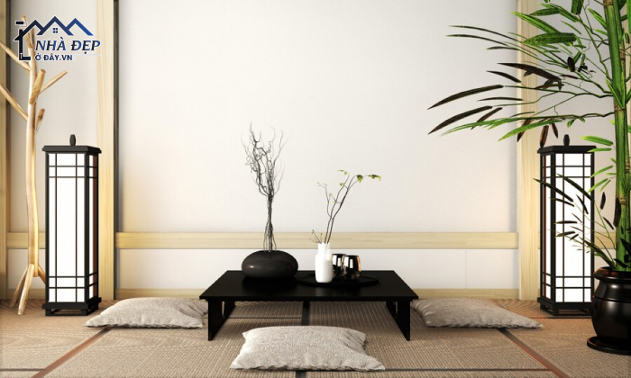 Nội thất chung cư phong cách Nhật Bản bố trí bàn và cây xanh