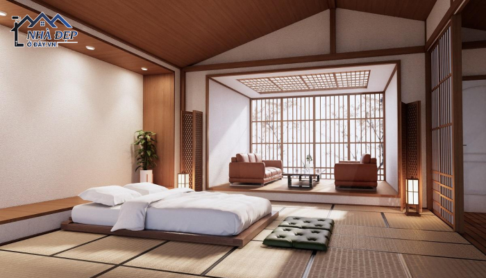 Mẫu nội thất phòng ngủ phong cách Nhật Bản với chiếu tatami