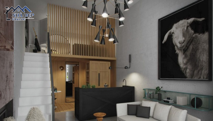 Mẫu phòng khách chung cư thiết kế phong cách Nhật Bản với màu đen huyền bí