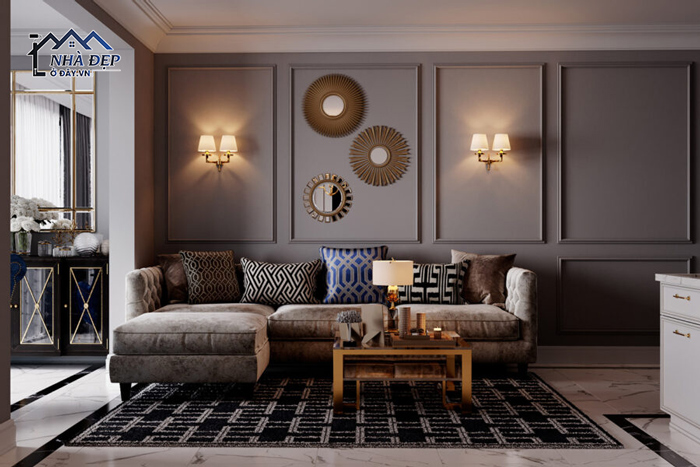 Thiết kế nội thất tân cổ điển chung cư cho phòng khách gam màu trung tính