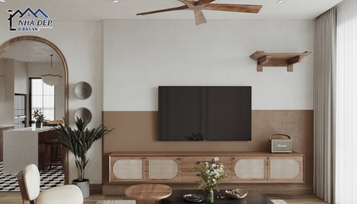 Bài trí đồ nội thất làm từ chất liệu gỗ cho căn hộ 116m2 phong cách Japandi mộc mạc