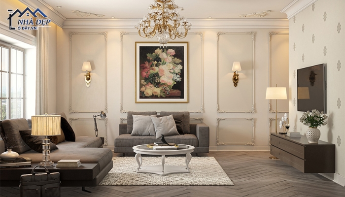 Tone màu trầm là đặc trưng của thiết kế nội thất chung cư 63m2 phong cách cổ điển