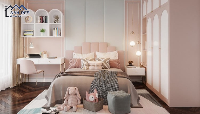 Phòng ngủ cho bé gái cùng gam màu hồng pastel nữ tính ngọt ngào