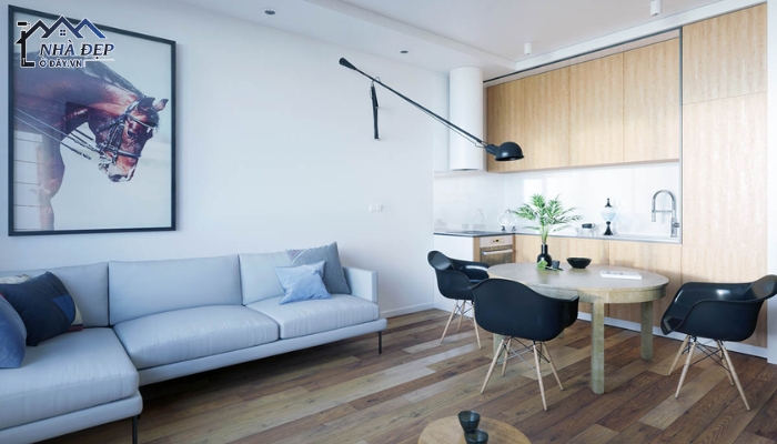Thiết kế nội thất căn hộ 50m2 hiện đại sử dụng gam màu xanh pastel mát mẻ