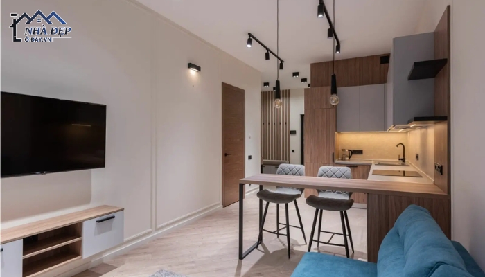Thiết kế nội thất căn hộ hiện đại đẹp 30m2 sử dụng chất liệu gỗ thân thiện môi trường
