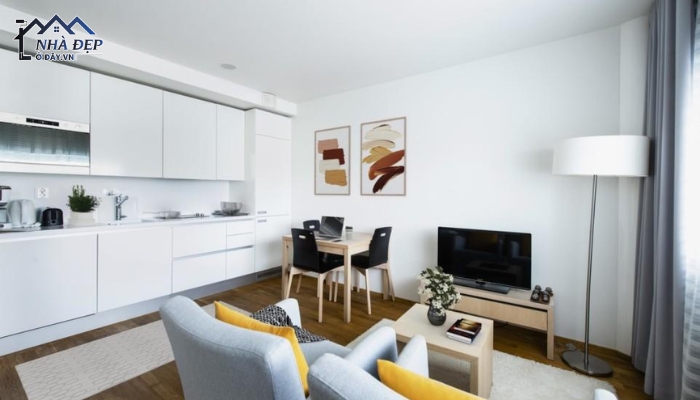 Thiết kế nội thất căn hộ nhỏ 30m2 hiện đại nổi bật tone màu trắng trẻ trung