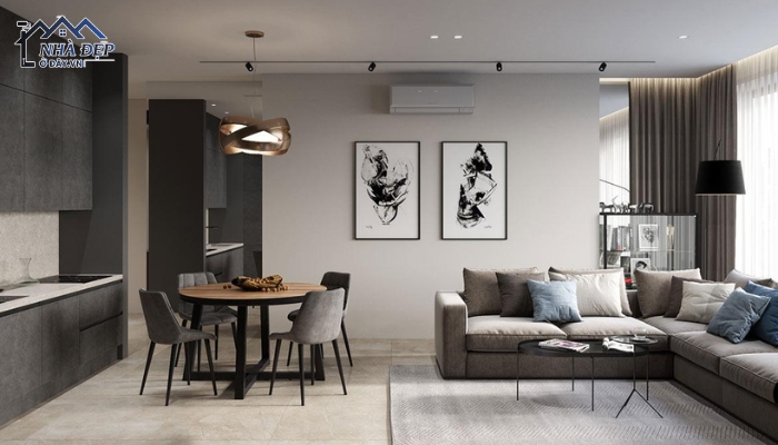 Thiết kế nội thất chung cư 116m2 phong cách hiện đại lót sàn gạch vân đá cao cấp