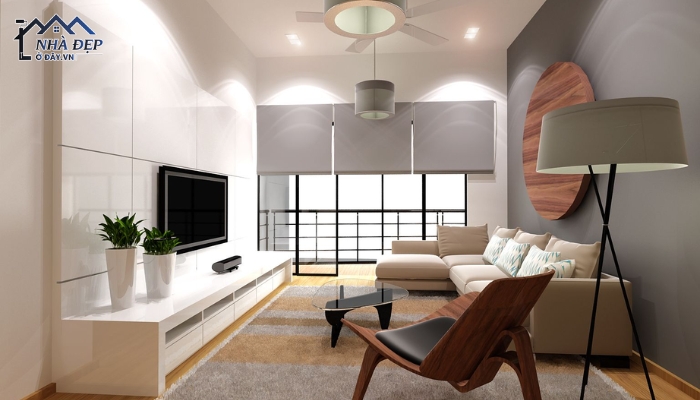 Thiết kế nội thất chung cư 40m2 tường ốp gạch sáng và sàn lót gỗ đẹp sang trọng