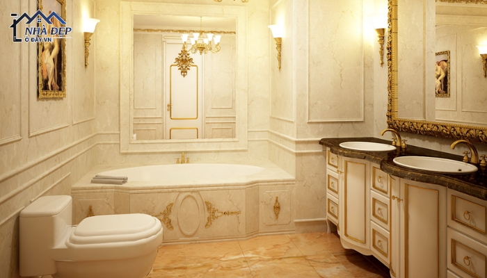 Thiết kế nội thất chung cư 110m2 có phòng tắm với phong cách tân cổ điển