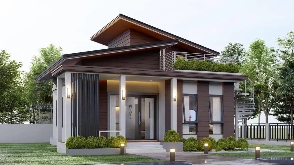 Nhà vườn có thiết kế mái lệch