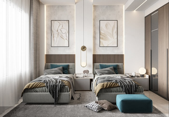 Cách Bố Trí Phòng Ngủ 2 Giường Tiện Nghi