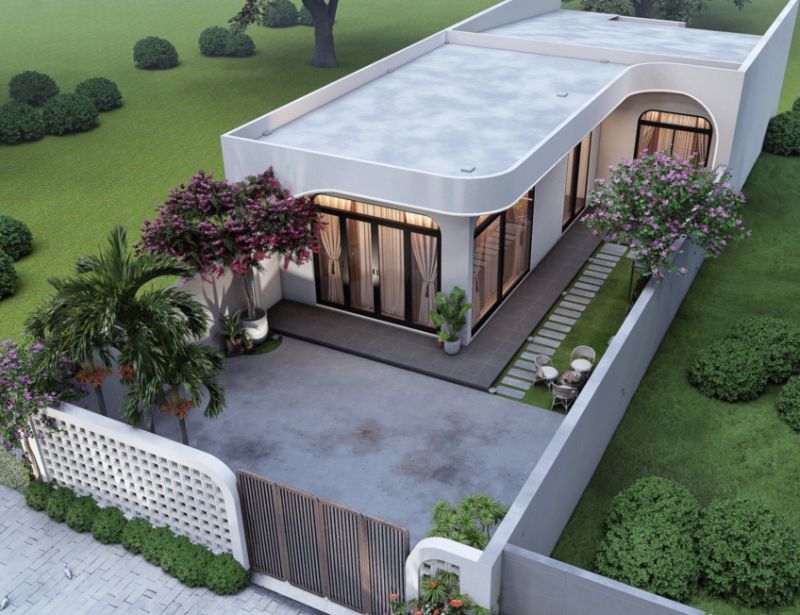 Mẫu nhà chữ L mái bằng với phong cách hiện đại